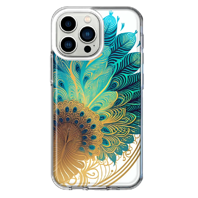 For Apple iPhone 13 Pro Mandala Geometry Abstract Peacock Feather Pattern Design Hybrid Protective Phone Case Cover