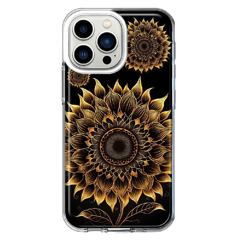 For Apple iPhone 13 Pro Mandala Geometry Abstract Sunflowers Pattern Design Hybrid Protective Phone Case Cover