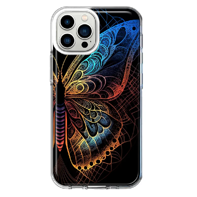 For Apple iPhone 13 Pro Max Mandala Geometry Abstract Butterfly Pattern Design Hybrid Protective Phone Case Cover