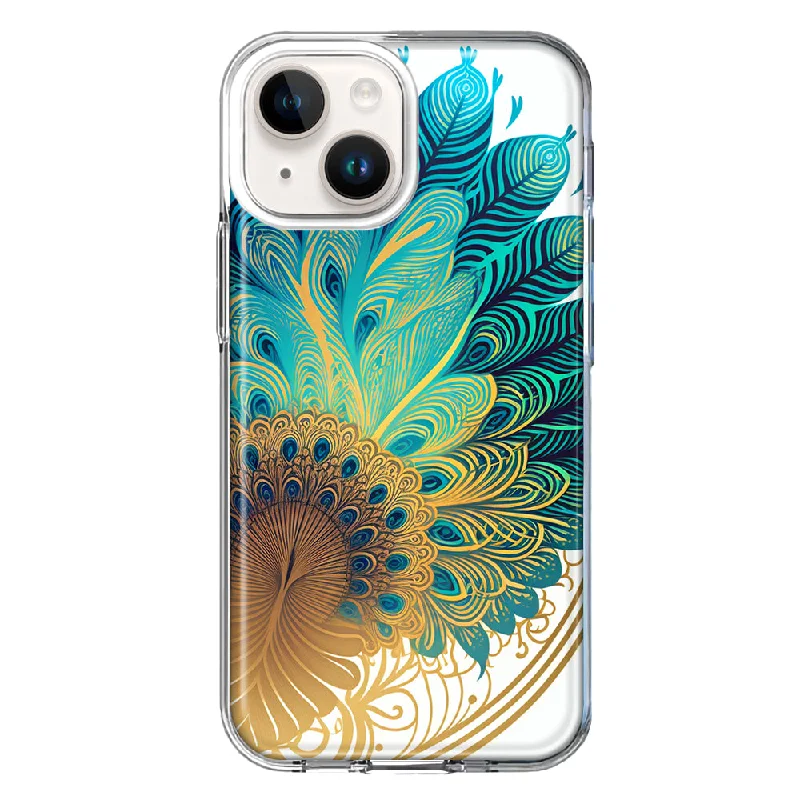 For Apple iPhone 14 Plus Mandala Geometry Abstract Peacock Feather Pattern Design Hybrid Protective Phone Case Cover