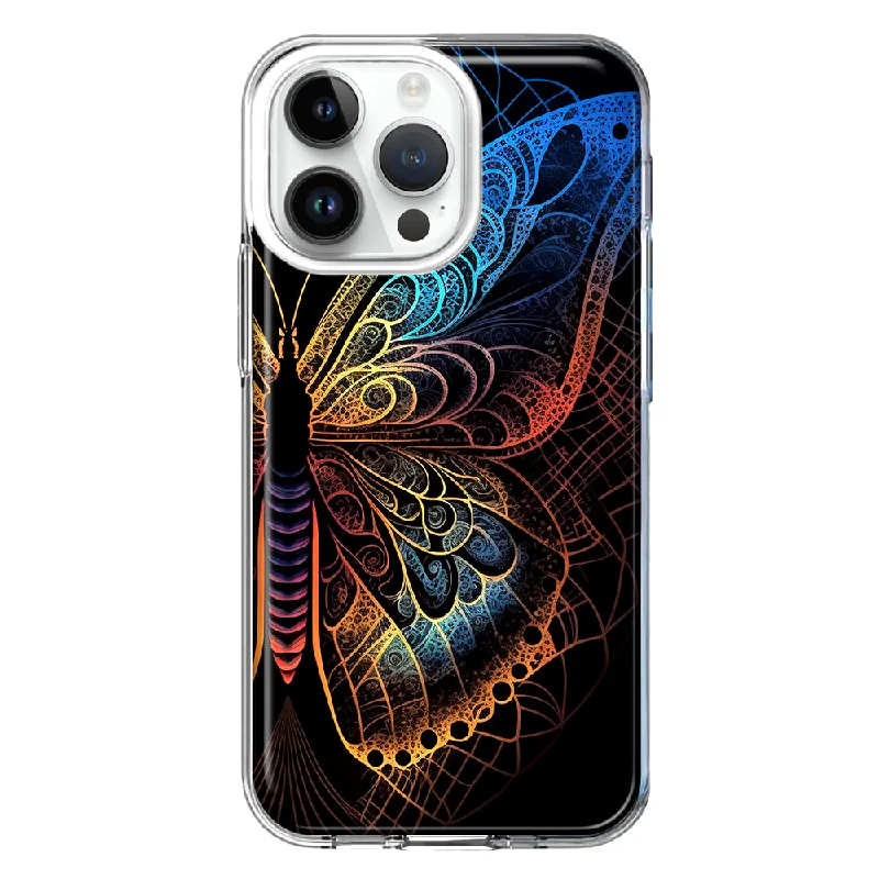 For Apple iPhone 14 Pro Max Mandala Geometry Abstract Butterfly Pattern Design Hybrid Protective Phone Case Cover