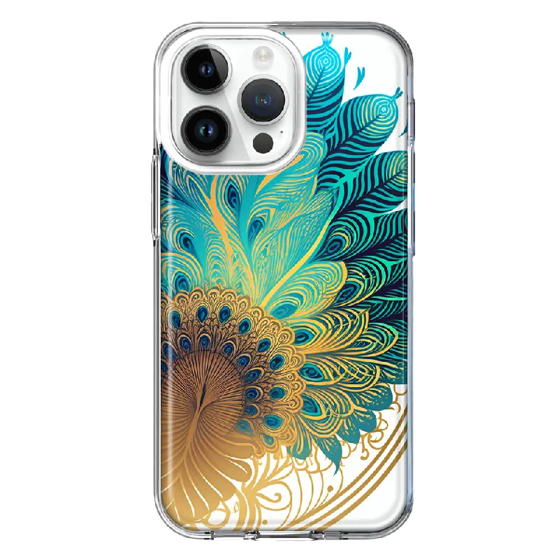 For Apple iPhone 14 Pro Max Mandala Geometry Abstract Peacock Feather Pattern Design Hybrid Protective Phone Case Cover