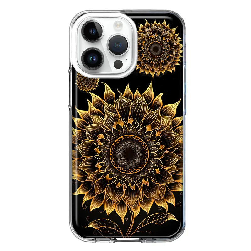 For Apple iPhone 14 Pro Max Mandala Geometry Abstract Sunflowers Pattern Design Hybrid Protective Phone Case Cover