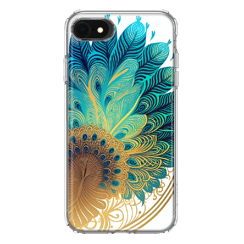 For Apple iPhone 6/7/8/SE 2020/SE 3 2022 Mandala Geometry Abstract Peacock Feather Pattern Design Hybrid Protective Phone Case Cover