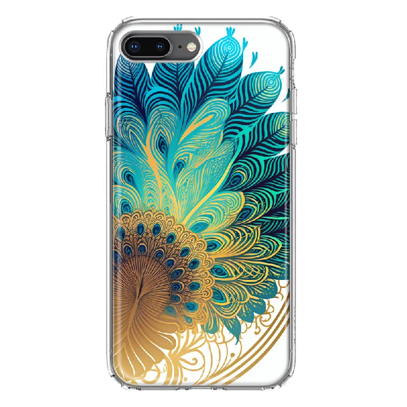 For Apple iPhone 7/8 Plus Mandala Geometry Abstract Peacock Feather Pattern Design Hybrid Protective Phone Case Cover