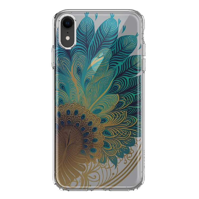 For Apple iPhone XR Mandala Geometry Abstract Peacock Feather Pattern Design Hybrid Protective Phone Case Cover