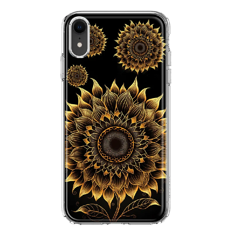 For Apple iPhone XR Mandala Geometry Abstract Sunflowers Pattern Design Hybrid Protective Phone Case Cover