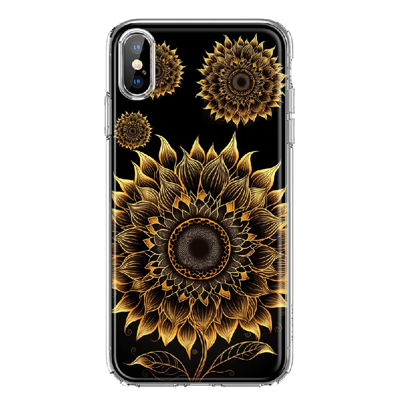 For Apple iPhone XS Max Mandala Geometry Abstract Sunflowers Pattern Design Hybrid Protective Phone Case Cover