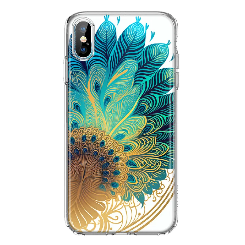 For Apple iPhone XS/X Mandala Geometry Abstract Peacock Feather Pattern Design Hybrid Protective Phone Case Cover