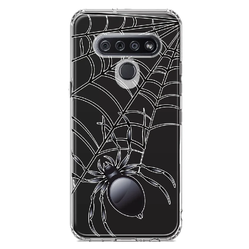 For LG K51 Creepy Black Spider Web Halloween Horror Spooky Design Hybrid Protective Phone Case Cover