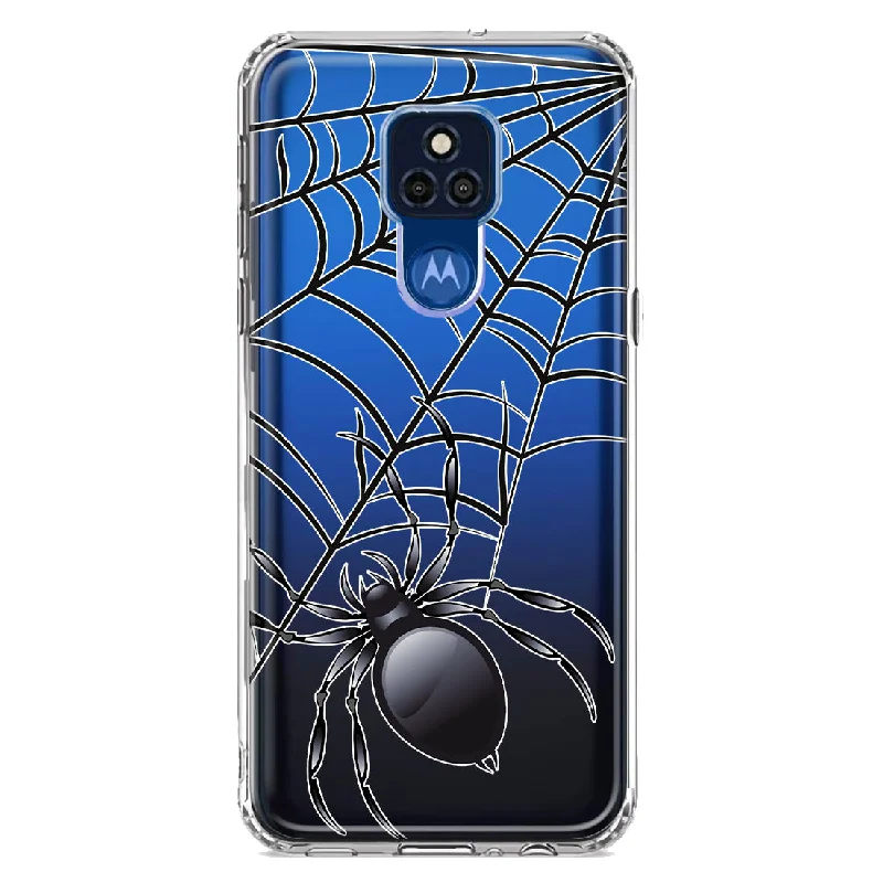 For Motorola Moto G Play 2021 Creepy Black Spider Web Halloween Horror Spooky Design Hybrid Protective Phone Case Cover