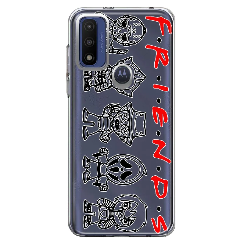 For Motorola Moto G Play 2023 Cute Halloween Spooky Horror Scary Characters Friends Design Hybrid Protective Phone Case Cover