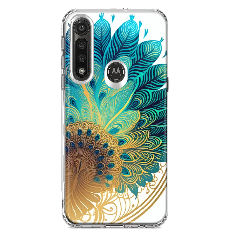 For Motorola Moto G Power Mandala Geometry Abstract Peacock Feather Pattern Design Hybrid Protective Phone Case Cover