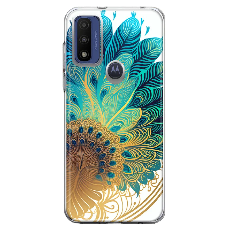 For Motorola Moto G Pure G Power 2022 G Play 2023 Mandala Geometry Abstract Peacock Feather Pattern Design Hybrid Protective Phone Case Cover