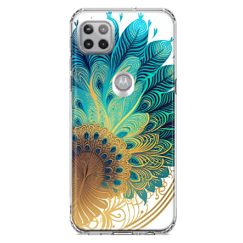 For Motorola One 5G Ace Mandala Geometry Abstract Peacock Feather Pattern Design Hybrid Protective Phone Case Cover