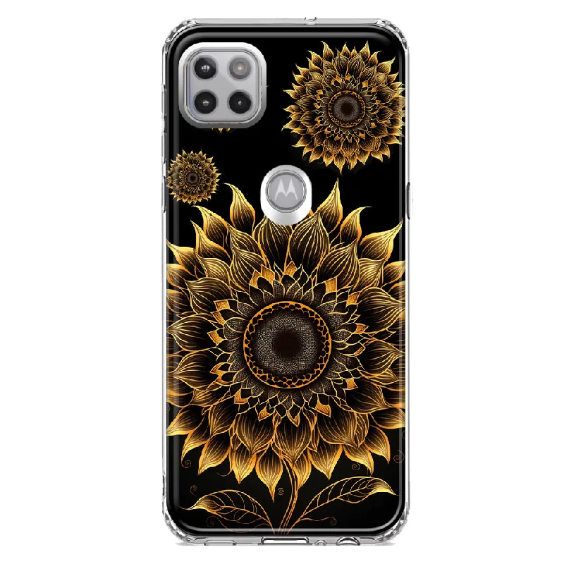 For Motorola One 5G Ace Mandala Geometry Abstract Sunflowers Pattern Design Hybrid Protective Phone Case Cover