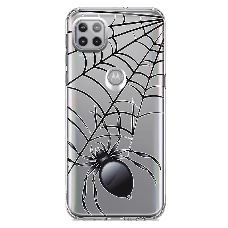 For Motorola One 5G Creepy Black Spider Web Halloween Horror Spooky Design Hybrid Protective Phone Case Cover