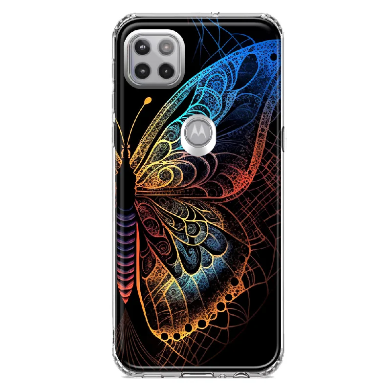 For Motorola One 5G Mandala Geometry Abstract Butterfly Pattern Design Hybrid Protective Phone Case Cover