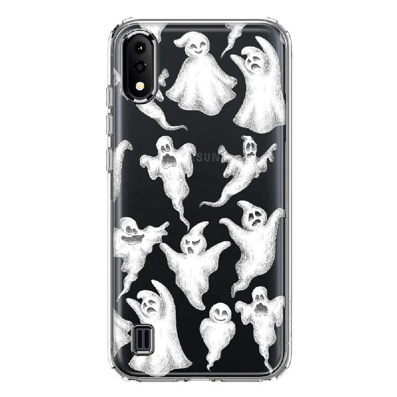 For Samsung Galaxy A01 Cute Halloween Spooky Floating Ghosts Horror Scary Design Hybrid Protective Phone Case Cover