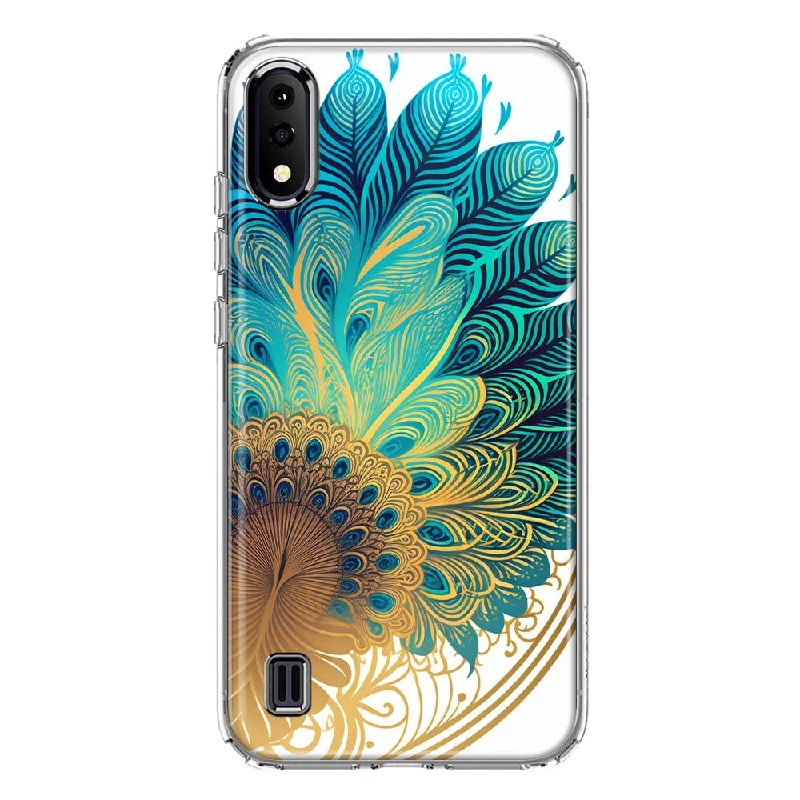 For Samsung Galaxy A01 Mandala Geometry Abstract Peacock Feather Pattern Design Hybrid Protective Phone Case Cover