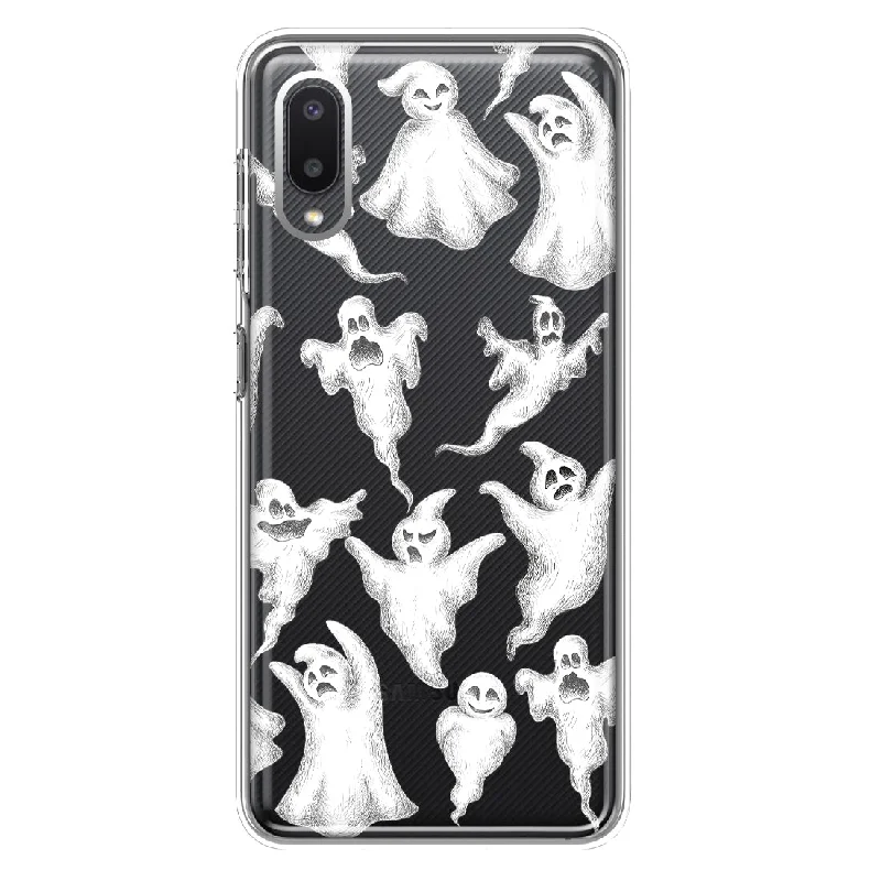 For Samsung Galaxy A02 Cute Halloween Spooky Floating Ghosts Horror Scary Design Hybrid Protective Phone Case Cover