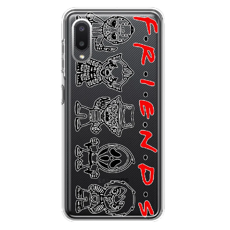 For Samsung Galaxy A02 Cute Halloween Spooky Horror Scary Characters Friends Design Hybrid Protective Phone Case Cover