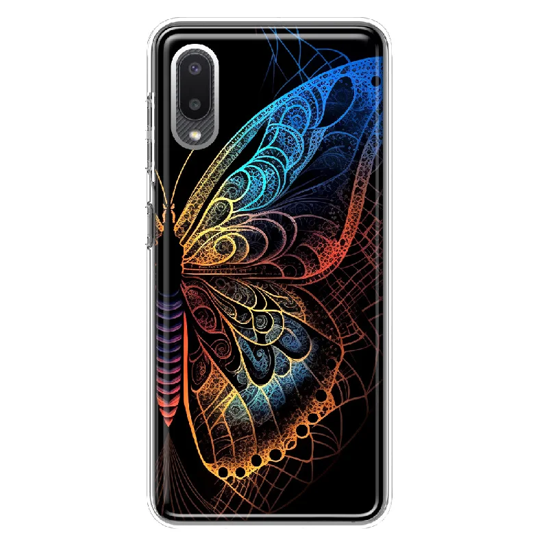 For Samsung Galaxy A02 Mandala Geometry Abstract Butterfly Pattern Design Hybrid Protective Phone Case Cover