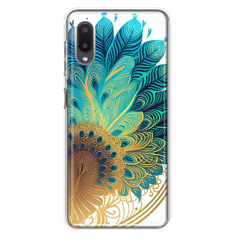 For Samsung Galaxy A02 Mandala Geometry Abstract Peacock Feather Pattern Design Hybrid Protective Phone Case Cover