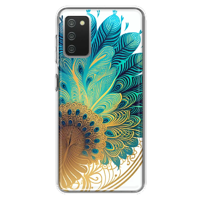 For Samsung Galaxy A02S Mandala Geometry Abstract Peacock Feather Pattern Design Hybrid Protective Phone Case Cover