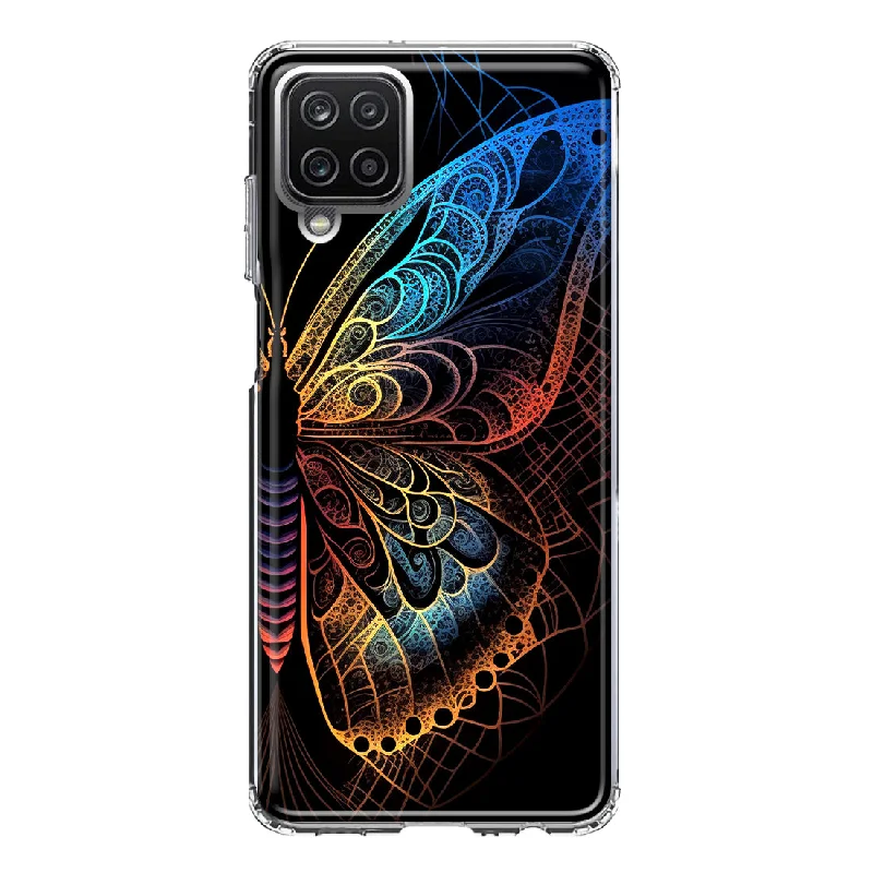 For Samsung Galaxy A12 Mandala Geometry Abstract Butterfly Pattern Design Hybrid Protective Phone Case Cover