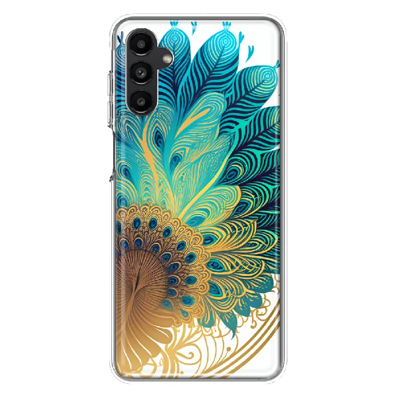 For Samsung Galaxy A13 Mandala Geometry Abstract Peacock Feather Pattern Design Hybrid Protective Phone Case Cover