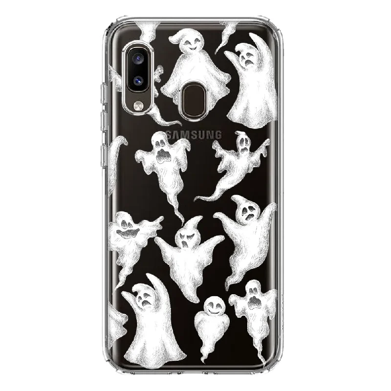 For Samsung Galaxy A20 Cute Halloween Spooky Floating Ghosts Horror Scary Design Hybrid Protective Phone Case Cover