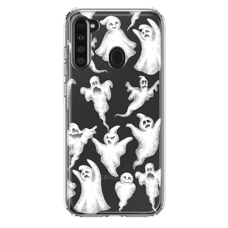 For Samsung Galaxy A21 Cute Halloween Spooky Floating Ghosts Horror Scary Design Hybrid Protective Phone Case Cover