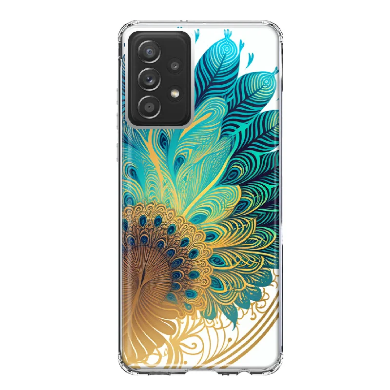 For Samsung Galaxy A33 Mandala Geometry Abstract Peacock Feather Pattern Design Hybrid Protective Phone Case Cover