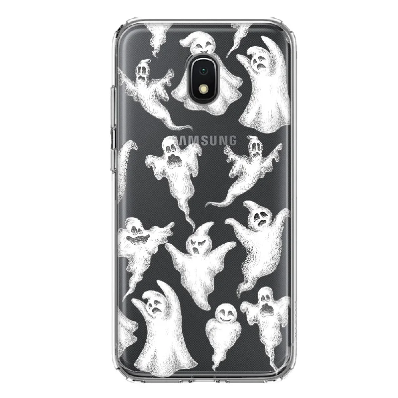 For Samsung Galaxy J7 (2018) Star/Crown/Aura Cute Halloween Spooky Floating Ghosts Horror Scary Design Hybrid Protective Phone Case Cover