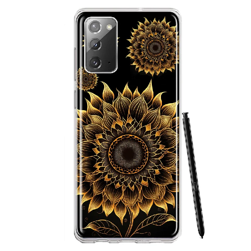 For Samsung Galaxy Note 20 Mandala Geometry Abstract Sunflowers Pattern Design Hybrid Protective Phone Case Cover