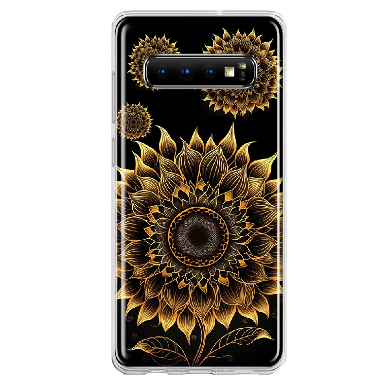 For Samsung Galaxy S10 Mandala Geometry Abstract Sunflowers Pattern Design Hybrid Protective Phone Case Cover