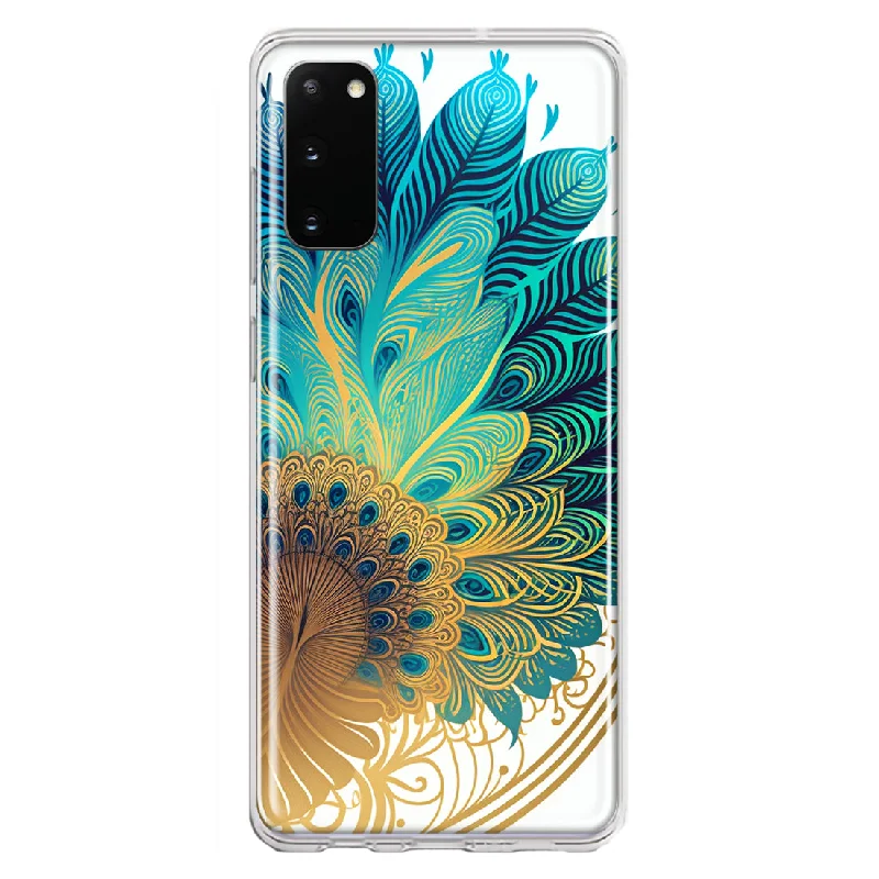 For Samsung Galaxy S20 Mandala Geometry Abstract Peacock Feather Pattern Design Hybrid Protective Phone Case Cover