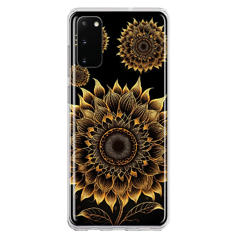 For Samsung Galaxy S20 Mandala Geometry Abstract Sunflowers Pattern Design Hybrid Protective Phone Case Cover