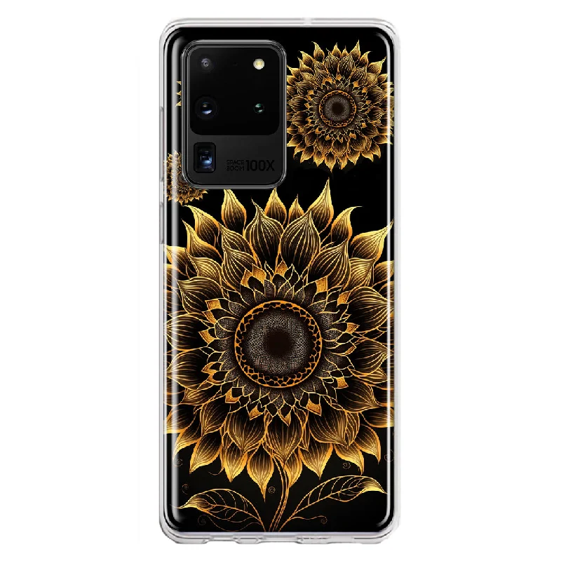 For Samsung Galaxy S20 Ultra Mandala Geometry Abstract Sunflowers Pattern Design Hybrid Protective Phone Case Cover