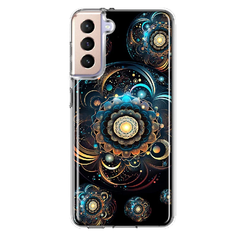 For Samsung Galaxy S21 FE Mandala Geometry Abstract Multiverse Pattern Design Hybrid Protective Phone Case Cover