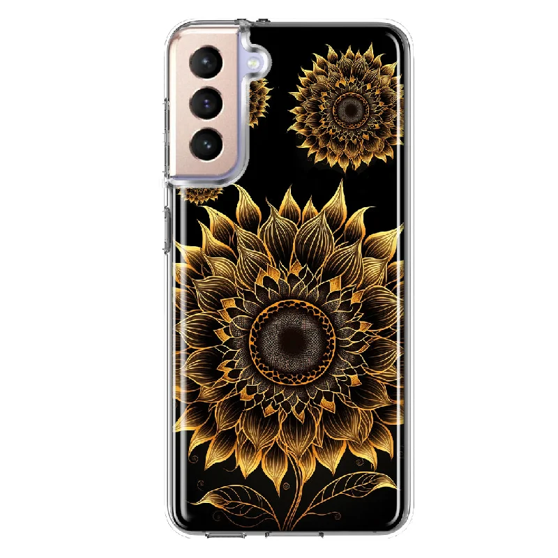 For Samsung Galaxy S21 FE Mandala Geometry Abstract Sunflowers Pattern Design Hybrid Protective Phone Case Cover