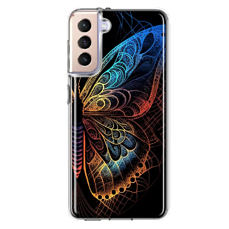 For Samsung Galaxy S21 Mandala Geometry Abstract Butterfly Pattern Design Hybrid Protective Phone Case Cover