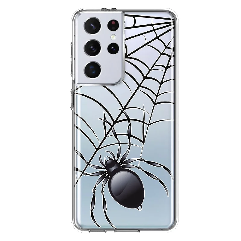 For Samsung Galaxy S21 Ultra Creepy Black Spider Web Halloween Horror Spooky Design Hybrid Protective Phone Case Cover