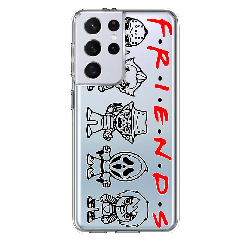 For Samsung Galaxy S21 Ultra Cute Halloween Spooky Horror Scary Characters Friends Design Hybrid Protective Phone Case Cover