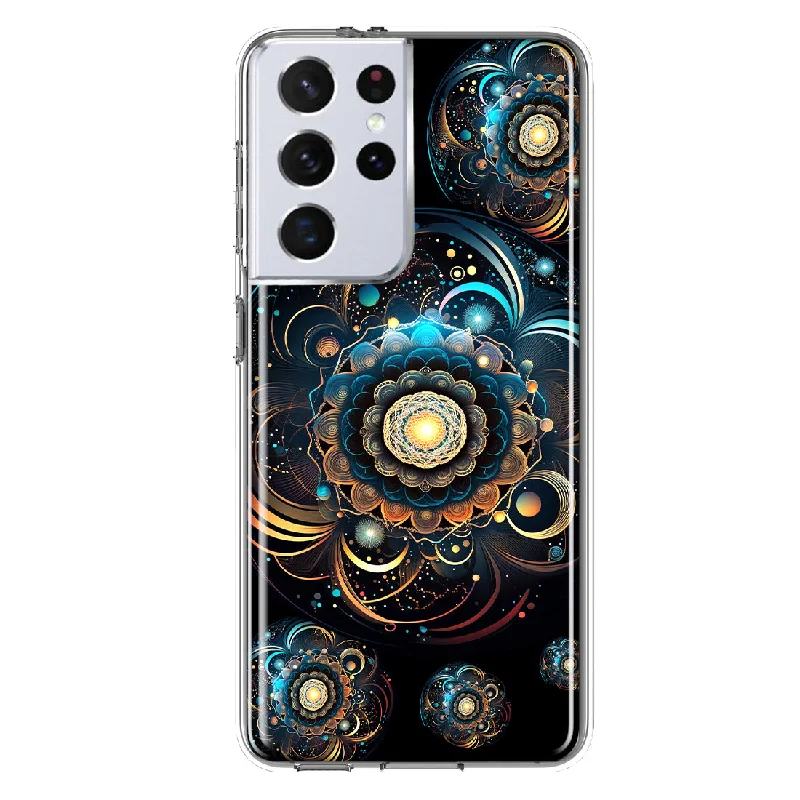 For Samsung Galaxy S21 Ultra Mandala Geometry Abstract Multiverse Pattern Design Hybrid Protective Phone Case Cover