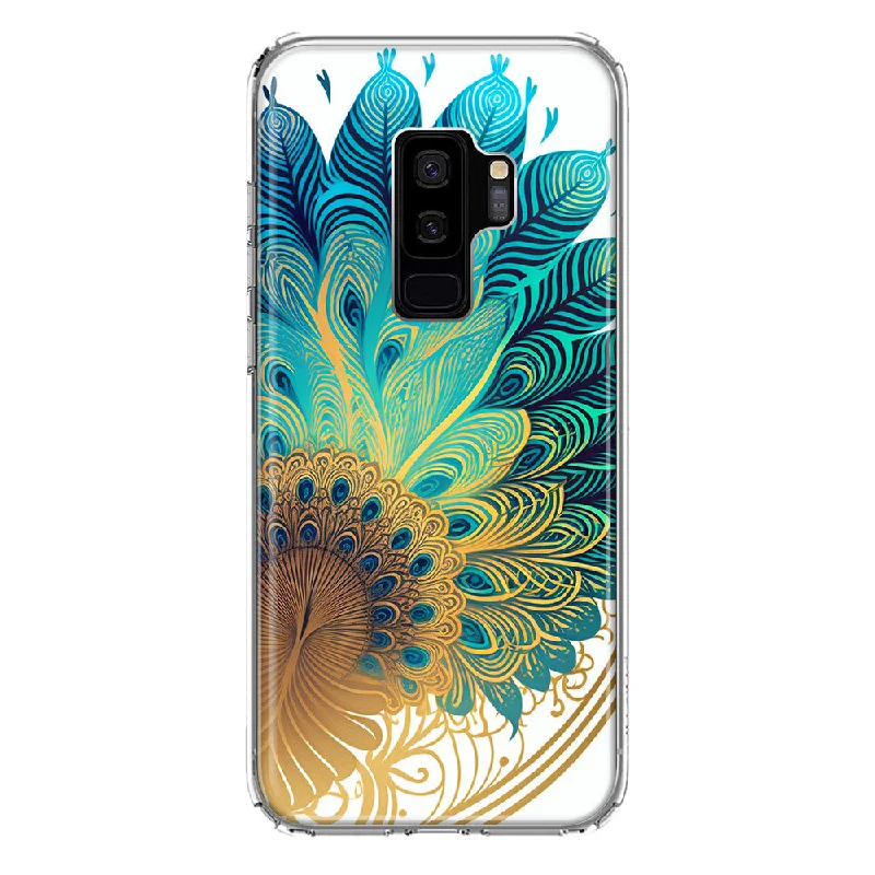 For Samsung Galaxy S9 Plus Mandala Geometry Abstract Peacock Feather Pattern Design Hybrid Protective Phone Case Cover