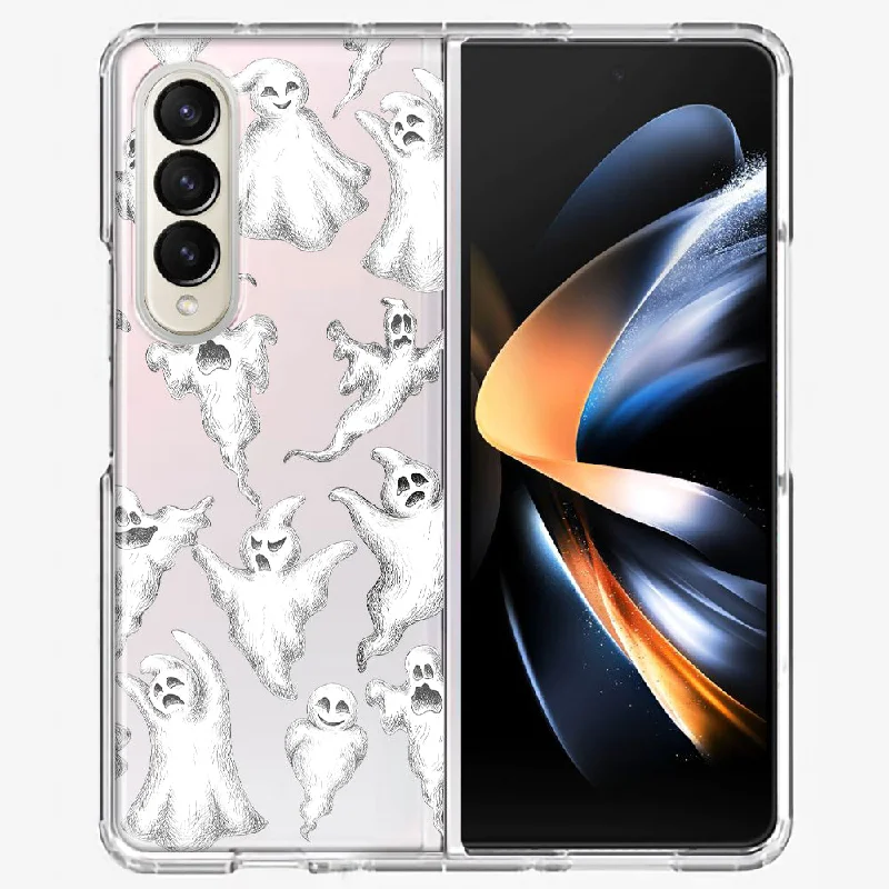 For Samsung Galaxy Z Fold 4 Cute Halloween Spooky Floating Ghosts Horror Scary Design Hybrid Protective Phone Case Cover