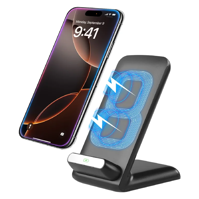 QI700 - 2 Coil Qi Wireless Charger (10Watt/2.1Amp), Wireless Charging Stand for All Wireless (Qi) Enabled Devices – by Cellet - Black